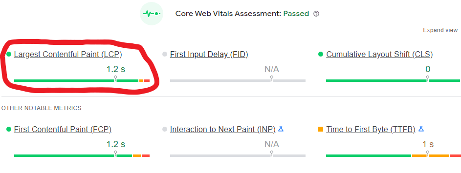 LCP in Core Web Vital scores